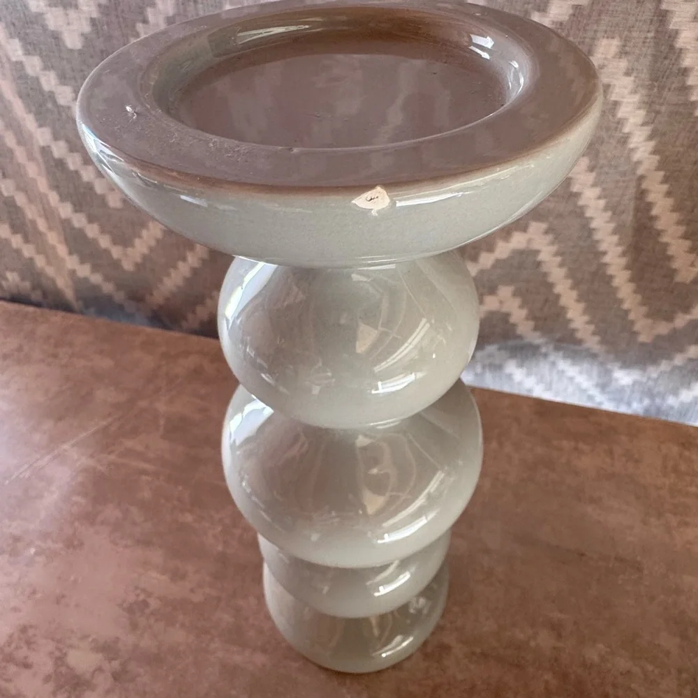Neutral Gray Sculptural Ceramic Candle Stick Pillar
